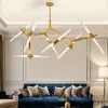 Nordic Herringbone LED Chandelier Lighting Black Golden Metal Ceiling Pendant Hanging Lamp for Living Dining Room Bedroom G9