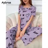 Home Vêtements Spring Summer Femmes Pyjamas Heart Printing Pijamas Milk Soft Variot Shoue Sleeurs Corques courtes Pantalon Long Pantalon For Girl