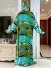Etnische kleding 2023Latest Dubai Long Slve African Women Dress Hat uit één stuk printen Cotton Elegant Summer Maxi Casual Elegant Loose Abaya T240510