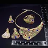 Boucles d'oreilles de collier Set Colorful Stones Femmes Costume de mariage en bracelet en or Gold