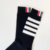 Men's Socks Spring 22 New Socks Mens and Womens Medium Tube Thin Four Bar Stripe Tb Cloth Standard Pure Cotton Calf Stockings A33y