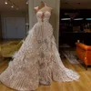 Splendid Evening Dress With Detachable Train Sweetheart Major Beading Feather Appliqued Sequins Formal Party Gowns Custom Made Prom Dre 268U