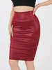 Saias Moda Mulheres Saia Sexy Cantura alta Pu couro Bodycon Clubwear Knee Knee