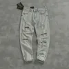 Men's Jeans Light Stretch Casual For Men Nostalgic Slim Straight Tube Ripped Patch Decadent Small Feet Denim Pants Trend