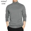 Pulls masculins Sweatwearturtleneck pull masculin Pullover Basic solide collier haut de couches mâles gris gris homme chaud