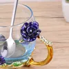 Kopjes schotels rozenkleur email Waterglas bloem thee kopje koffiemok met handvat en lepel (blauw)
