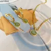Colliers de pendentif 18K Green aventurine Jade Rond Pendre Figaro Collier en acier inoxydable Collier d'oreilles Set Bijoux à plaque d'or vintage pour femmes
