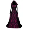 Kvinnors gotisk klänning långärmad retro tryckklänning klänning solida färger vintage huva fest häxklänning festival cosplay kostym 240430