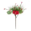Fleurs décoratives Branches de pin de Noël artificielles avec baies rouges arrangement de florais ornement de l'année de Noël