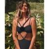 Schwarzes reines geflochtenes Seil und Gurt Jumpsuit Bikini Neue Badeanzug Frauen hohe taillierte sexy Rückenless Exy