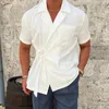 Camicie casual da uomo camicia da lino retrò a maniche corta corsetto in giro per cintura in alto abbigliamento da strada alla moda estivo