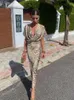 Платья для вечеринок летние женщины контрастируют с печатным платьем элегантное строй V Sece с коротким рукавом Maxi 2024 Fashion Street vestidos
