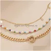 Chokers Colorf Bloem Rijst Kiel ketting Dames Simple Pearl Metal Tag Peach Heart XL37 Drop levering sieraden kettingen Hangers DHDQ8