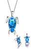 925 Sterling Silver Cute Turtle Pendant Halsband och örhängen Blue Fire Opal Filled Wedding Animal Jewelry Set3468611