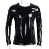 Plus size heren glanzende PVC t-shirt erotische mantel latex casual jas mannelijke glanzende metalen metallic lange mouwen lederen tops sexi catsuit kostuums