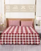 Salia de cama estilo pastoral vermelho branco elástico elástico ajustado com travesseiros lençóis de cama de capa de colchão