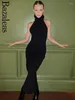 Robes décontractées 2024 Femmes Store Zbza Black Halter Midi Robe Elegant Evenant Sexy Backless Long pour Global officiel