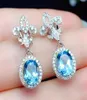 Peloton de lustre en lustre chic bleu cristal aquamarine topaze joyaux diamants bouttes d'oreilles pour femmes girls blanc or argent c8454731