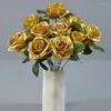 Fleurs décoratives roses roses artificielles de fleur en or rose avec tiges suspendues plantes à l'intérieur vase bouquet pour