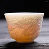 Ensembles de voiles de thé 2 PCS / Set Relief Dragon Phoenix Modèle Couleur blanche Couleur Kungfu Tasse de thé Bowl Accessoires de consommation