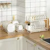 Kitchen Storage Dish Drainer Large Capacity Carbon Steel Countertop Plate Drainage Rack Knife And Fork Cylinder Supplies