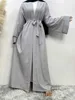 Vêtements ethniques Solide Open Kaftan Dubai Abaya Turkey Kimono Cardigan Robe Hijab Muslim Rabay Abayas pour femmes Caftan Islamic Clothing T240510
