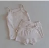 Ensembles de vêtements 2024 Summer Ins Boy Girl Baby Bow Solid Solid Shett Set Enfants Enfants Coton Sans manches Sortie Shorts 2PCS KID