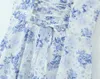 Basic lässige Kleider 203 sexy plissierte Brustblau -Blau -Blumen -Blumendruck.