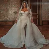 Nahe Osten Elegant Sparkling Plus Size Mermaid Brautkleider PAINS PUSSCIRTS BRIDAL -Kleider von Schulter abnehmbarem Hochzeitskleid 3269
