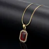 Red Lab Ruby Rectangle GEM PENDANT BLING BLING SIMULÉ DIAMANDS RUBY BIELRIE 18K Collier d'os plaqué or jaune jaune 7189109