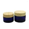 Storage Bottles Glass Cosmetic Cream Jar Pot Blue Eye Skin Care Container 30g 50g 15pcs False Wooden Lid Makeup Face Lotion