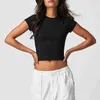 Women's T Shirt sexy Tees Summer solid color round neck exposed navel top sexy spicy girl slim fit can be worn outside with a short sleeved bottom for women tops