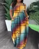 Été sexy femme africaine Fashion Fashion à manches courtes Polyester Printing Long Robe Robes maxi pour femmes robes africaines 240506