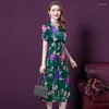 Robes de fête Jiumeidai-Women's Summer Elegant A-Line Dress Office Lady Print Robe Vintage Designer Sexy Clothing 2024