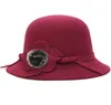Stingy Brim Hats HT1830 Autumn Winter for Women Ladies Wool Feel Casual Flower Fur Ball Formal Fedoras Female Bowler Hat1042620