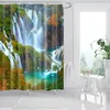 Shower Curtains 1/4pcs Beautiful Waterfall Pattern Curtain Set Scenery Bath With Hooks Polyester Bathroom Decora