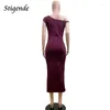 Casual Dresses Stigende Sexig snedstreck Burgogne Midi Dress Women One Shoulder Slim Fit Party Elegant