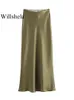 Willshela Women Fashion Satin Solide plissée midi jupe vintage Mid Elastic Femme Chic Lady Jirts 240508