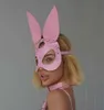 Sexy Cosplay Pink Bunny Leder Maske BDSM Erwachsene Games Festival Rave Halloween Quastenmasken Frauen Masquerade Karneval Party Maske Q02108022