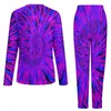 Women's Sleepwear Tie Dye Pajamas Female Purple And Blue Warm Spring 2 Pieces Room Oversize Set