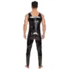 Hommes sexy ouverts ouverts brillants saut de combinaison érotique humide en cuir en cuir entrejambe mâle bodySuit en une pièce gay clubwear sexi catsuit costumes