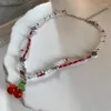Cara doce colar de pingente de cereja vermelha jóias curtas