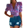 Blouses pour femmes Boho Floral Print Shirt Blouse Femme Fashion Short Ship Shirts Top Summer Sexy Sexy V-Neck Flods Medames