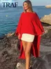 Blouses des femmes 2024 Robe satin lâche en lâche rouge blanc o cou Dolman à manches longues versize