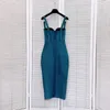 506 L 2024 Milan Runway Dress Spring SMUM SMERGENS SPAGHETTI Strap Vestidos azuis Moda feminina Moda de alta qualidade Luxijia