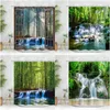 Zasłony prysznicowe Nowoczesne zasłony leśne 3D Sceniczny las deszczowy wodospad Mountain Green Jungle Tree Poliester Tkanina łazienkowa wystrój łazienki