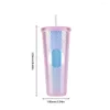 Cups Saucers 710ml Plastic Straw Cup Rhinestone Rivet Double-Walled Travel Mug With Lid Bubble Tea Large Capacity For Sports