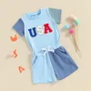 Set di abbigliamento set per bambini da ragazzo 4 luglio Outfit USA Lettere da ricamo a maglietta per magliette a colori Shorts Shorts Set Baby Clothes