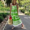 Kvinnors avslappnad tryckt svängklänning Sommarstrandklänning Maxi Swing Dress Belt Bohemian Womens Casual Dress Mother 240509