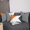 Pillow Modern Orange Leather Spliced Sofa Throw Cover For Living Room Square Sample